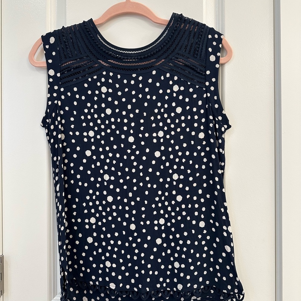 Meadow Rue Blue Sleeveless Ribbed Ruffled Blouse